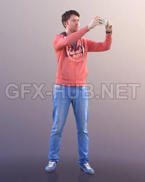 PBR Game 3D Model – Casual Man Taking Photo Scanned