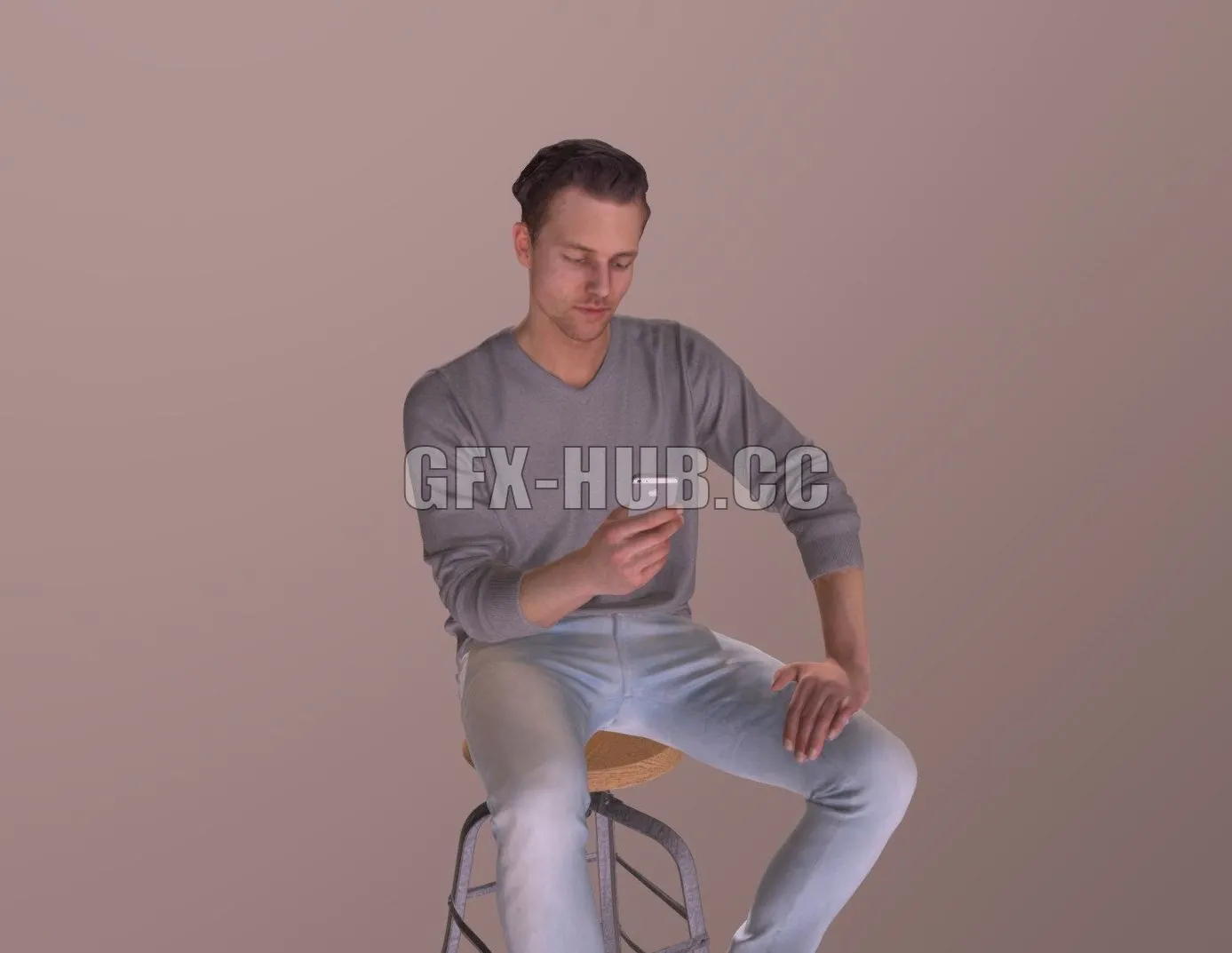 PBR Game 3D Model – Casual Sitting Man Vince Texting Phone