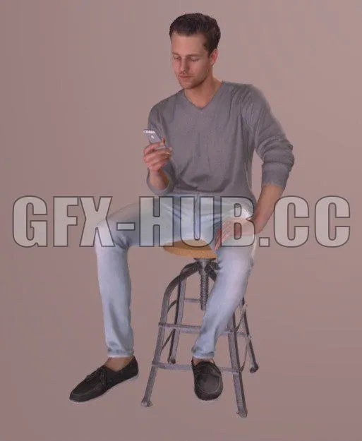 PBR Game 3D Model – Casual Sitting Man Virtue Texting Phone