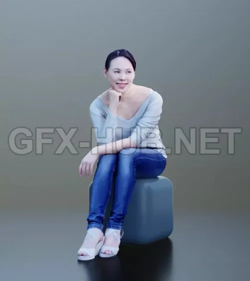 PBR Game 3D Model – Casual Woman Sitting & Laughing Scanned