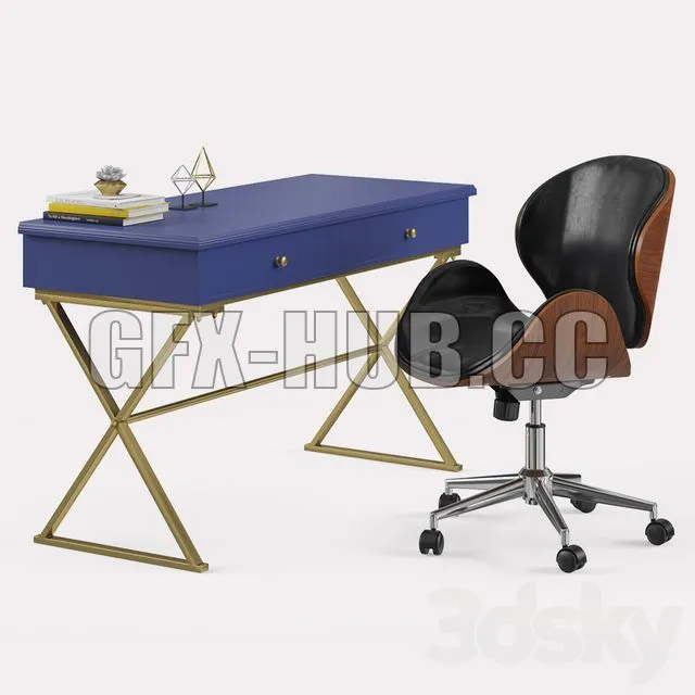 FURNITURE 3D MODELS – Baxton Studio Bruce modern office chair with Linon Campaign desk