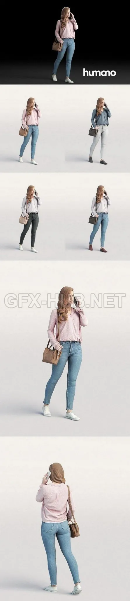 PBR Game 3D Model – Casual woman walking with a bag and phone