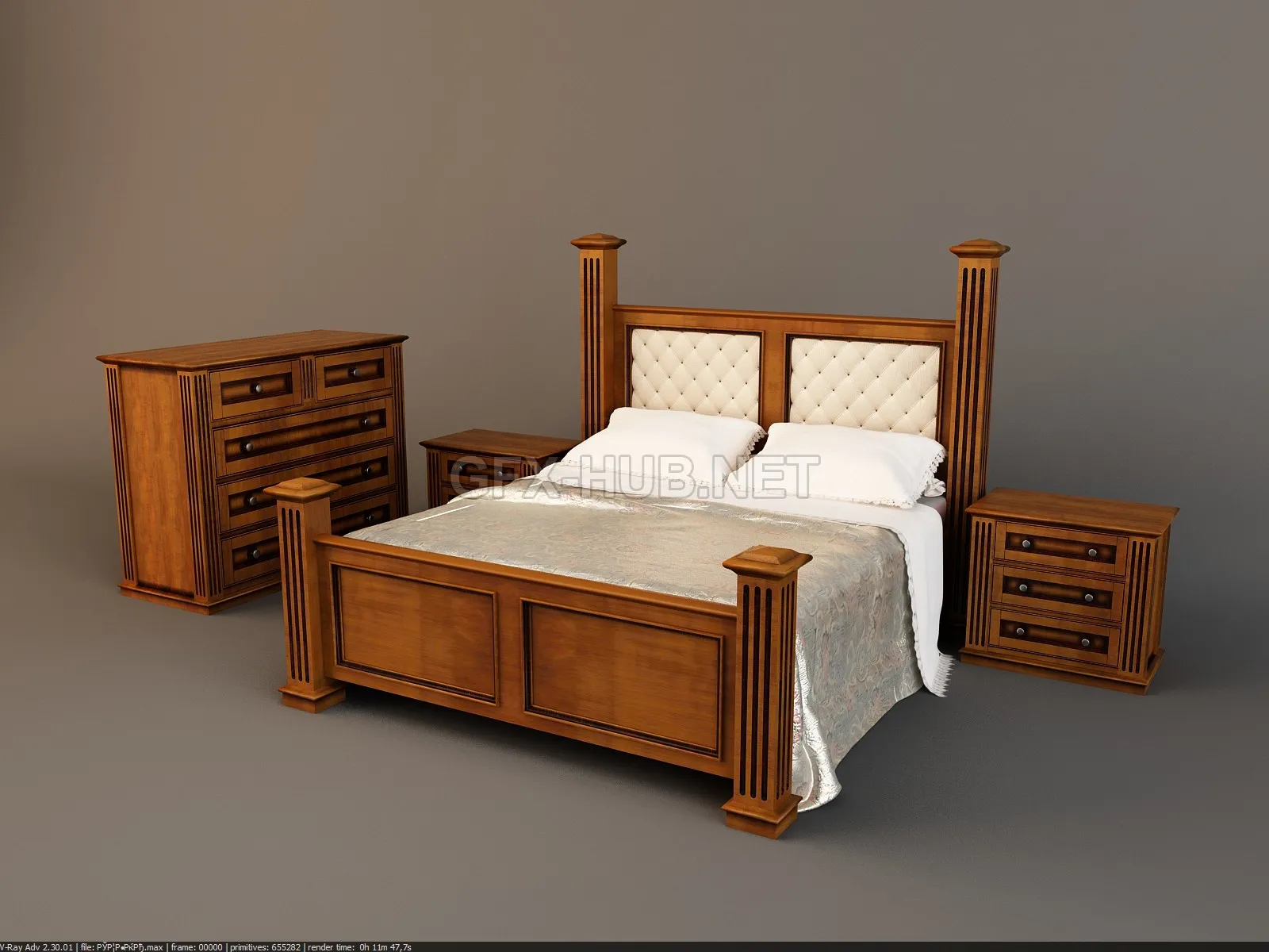 FURNITURE 3D MODELS – Bed and a set of nightstands