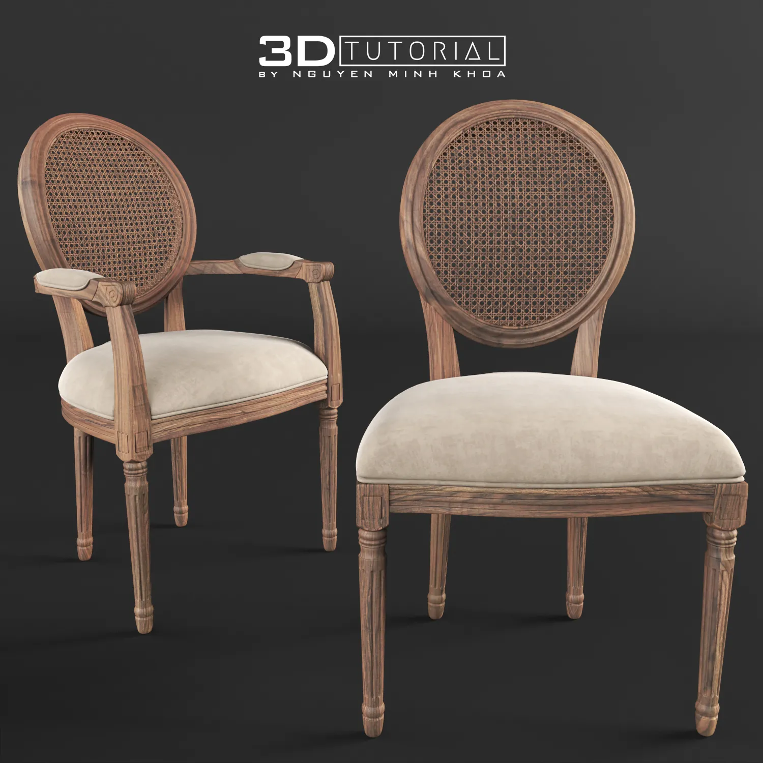 FURNITURE 3D MODELS – Beige Louis Chairs model by NguyenMinhKhoa