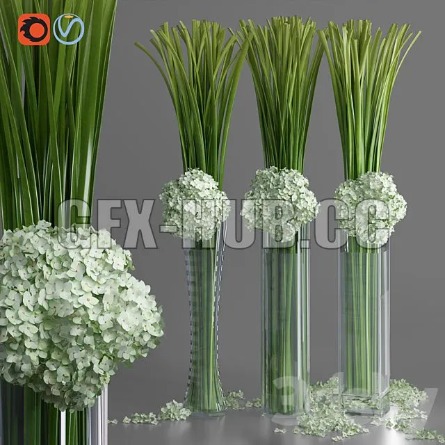 FURNITURE 3D MODELS – Big Hydrangea Leaf Vases Decorative Set