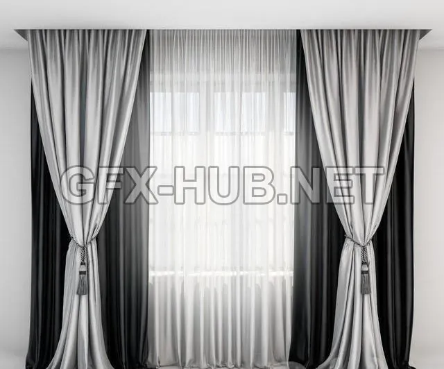 FURNITURE 3D MODELS – Black satin curtains with pick-up brush