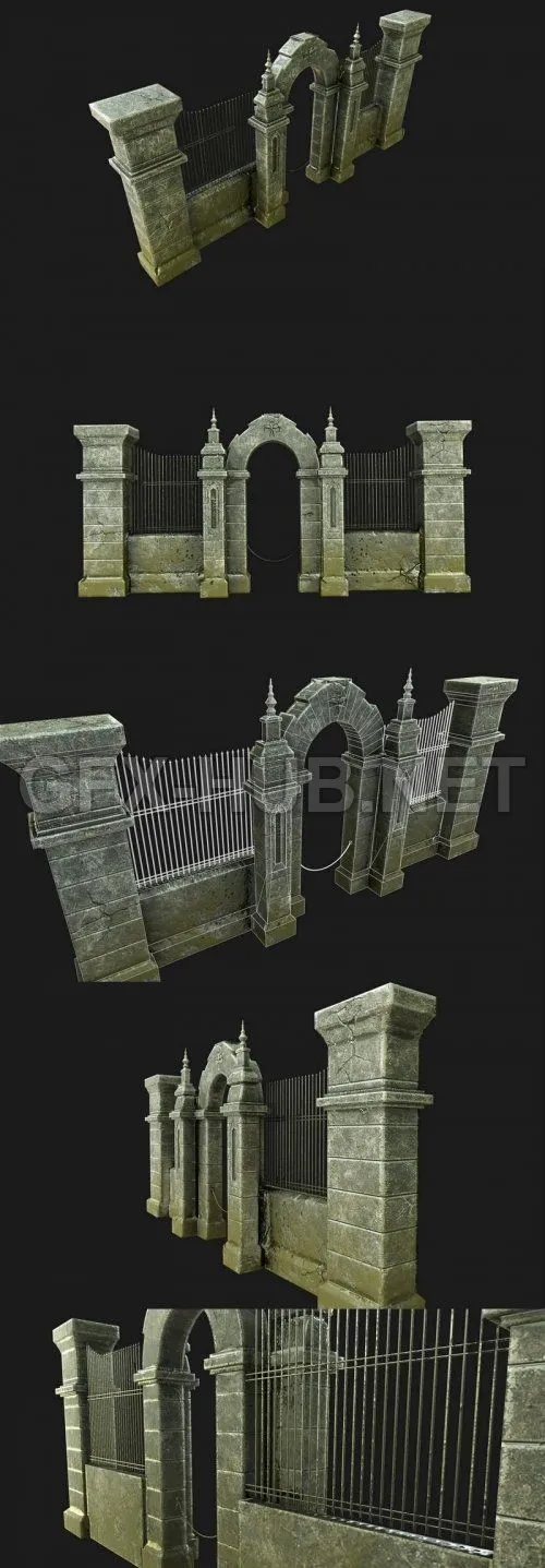 PBR Game 3D Model – Cemetery Gateway
