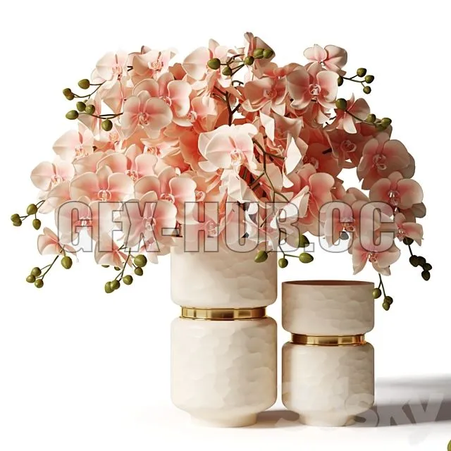 FURNITURE 3D MODELS – Bouquet of Pink Orchids in a Modern Beige Vase