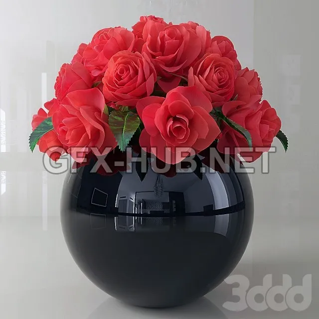 FURNITURE 3D MODELS – Bouquet of roses in a round black vase
