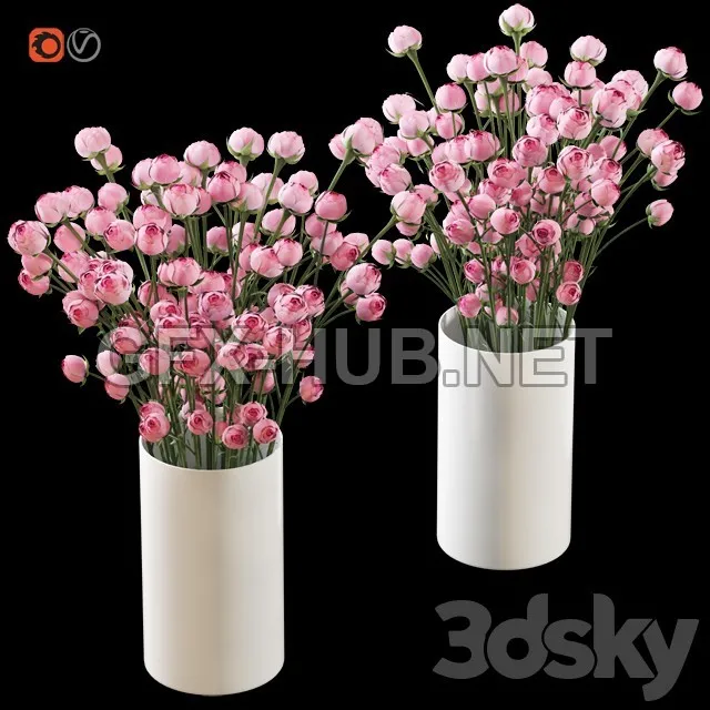 FURNITURE 3D MODELS – Bouquet of small pink shrub roses in a white vase 2