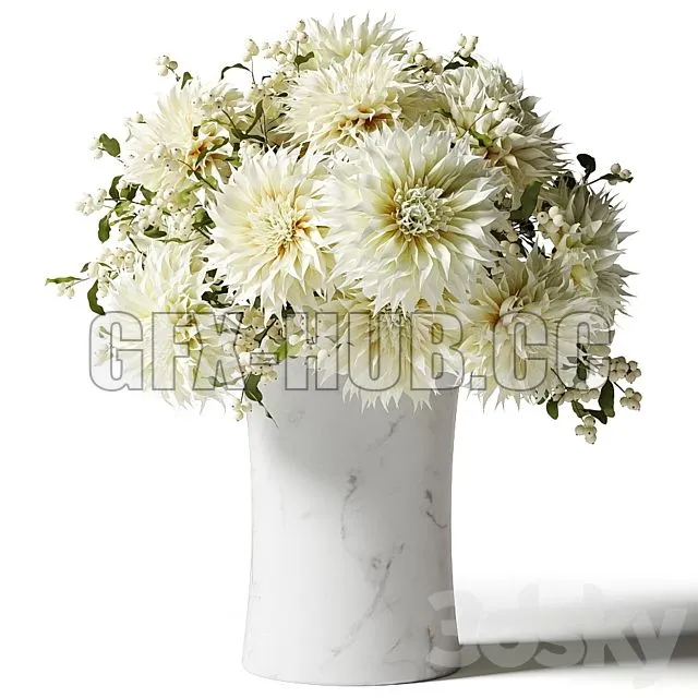 FURNITURE 3D MODELS – Bouquet of White Chrysanthemums with Snowberry Twigs