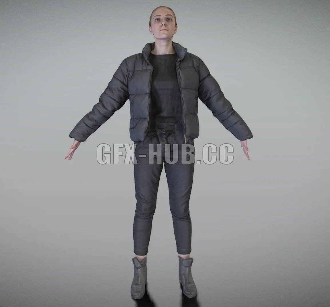 PBR Game 3D Model – Charming blonde woman in black down jacket 166