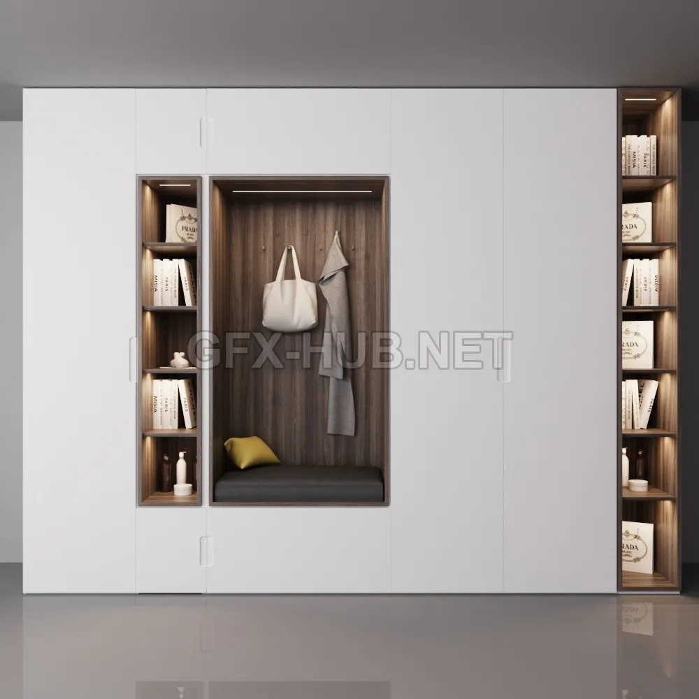 FURNITURE 3D MODELS – Cabinet in the hall with shelves