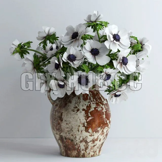 FURNITURE 3D MODELS – Ceramic vase with white anemones coronaria