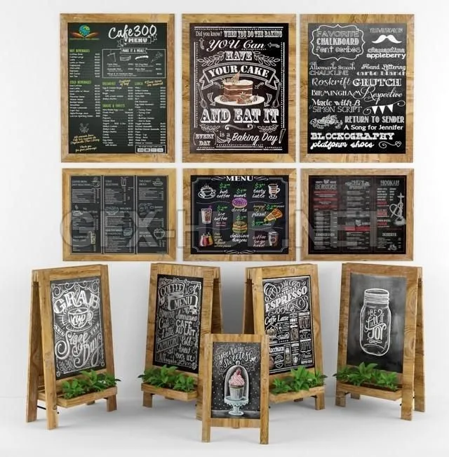 FURNITURE 3D MODELS – Chalk Board 04 with Plants