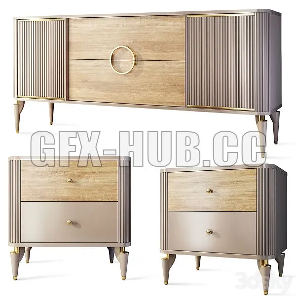 FURNITURE 3D MODELS – Chest of Drawers and Bedside Table Art Deco Sanvito
