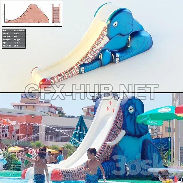 FURNITURE 3D MODELS – Children waterslide Elephant Slide