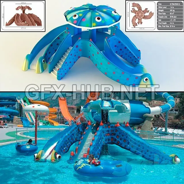 FURNITURE 3D MODELS – Children waterslide Octopus Slide