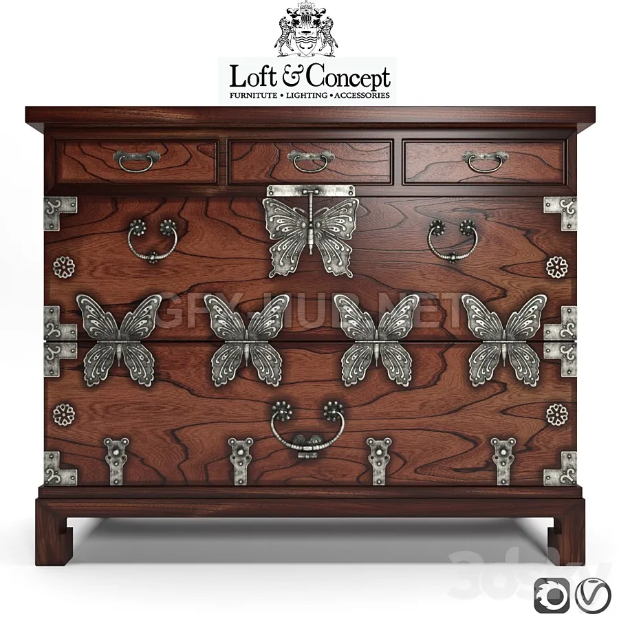 FURNITURE 3D MODELS – CHINOISERIE CHEST OF DRAWERS BUTTERFLY