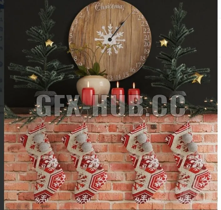 FURNITURE 3D MODELS – Christmas decorations 03 with socks