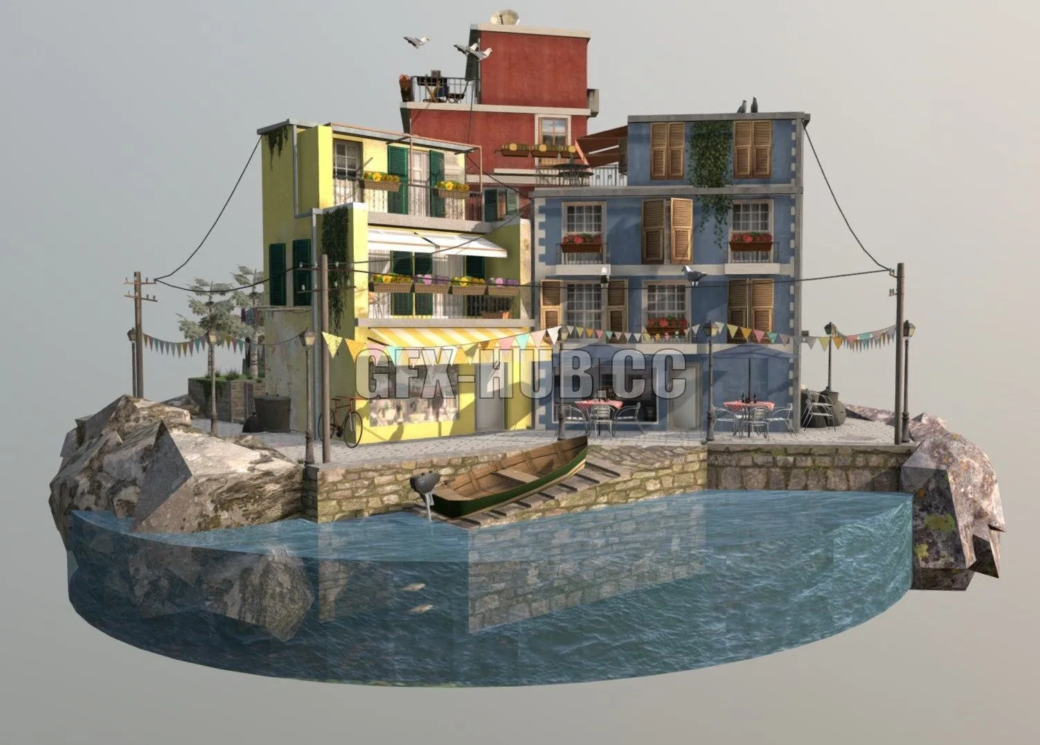 PBR Game 3D Model – Cinque Terre Cityscene