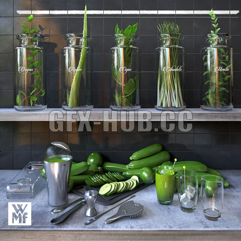 FURNITURE 3D MODELS – Cocktail Set with courgettes
