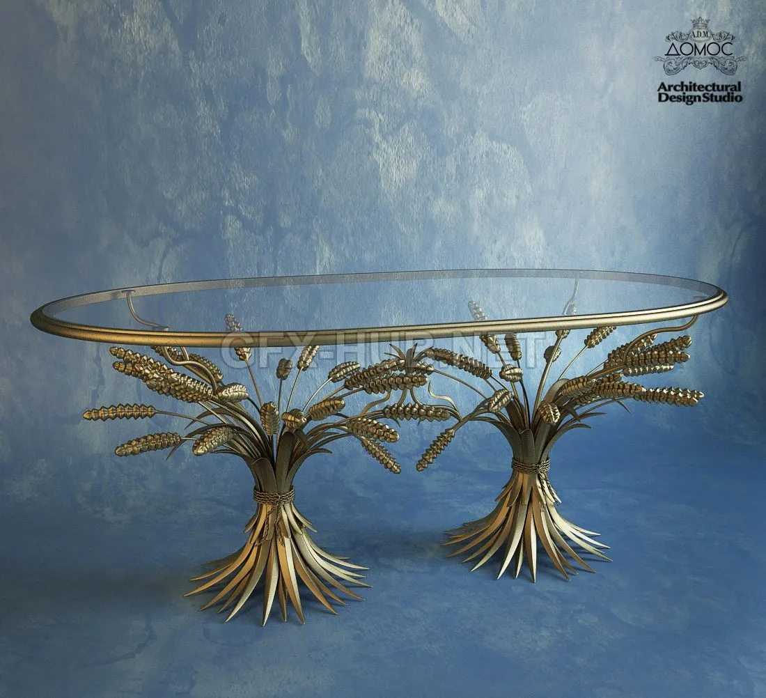 FURNITURE 3D MODELS – Coco Chanel style wheat coffee table in glass and gold