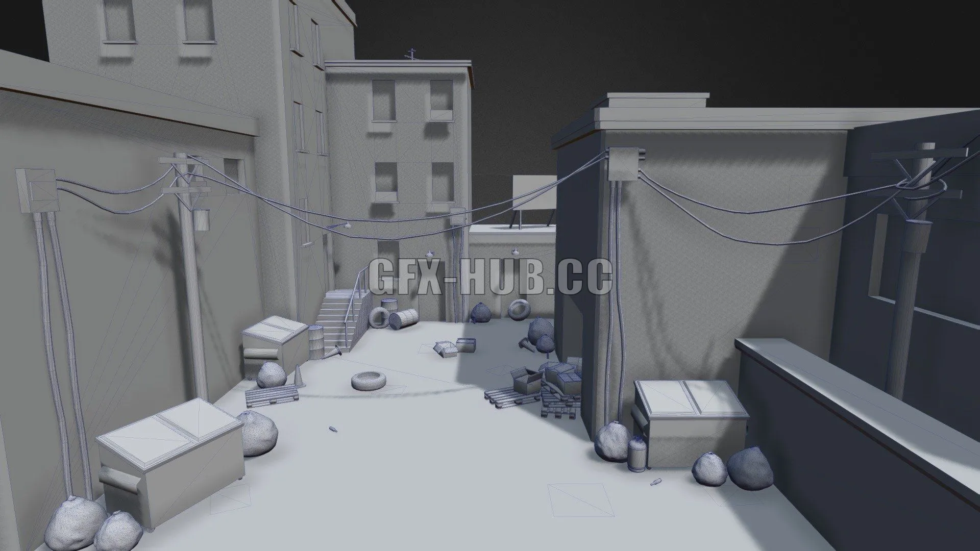 PBR Game 3D Model – City Backstreet Alley