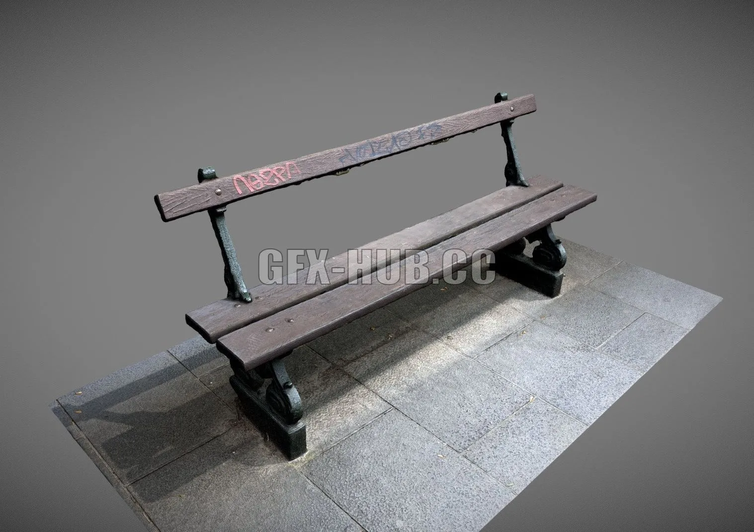 PBR Game 3D Model – City bench old style