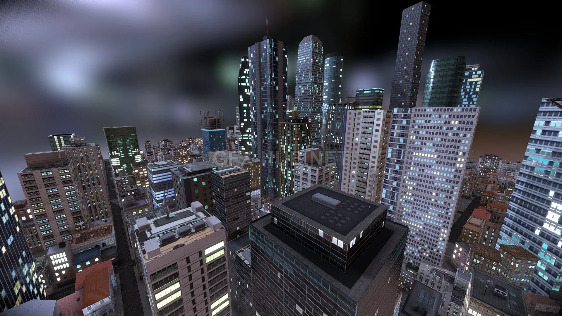 PBR Game 3D Model – City Night Lowpoly