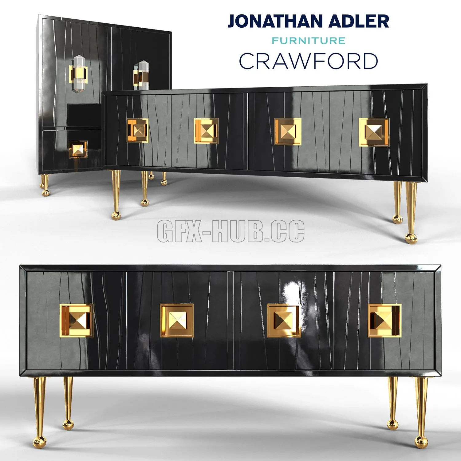 FURNITURE 3D MODELS – Crawford console & cabinet by Jonathan Adler
