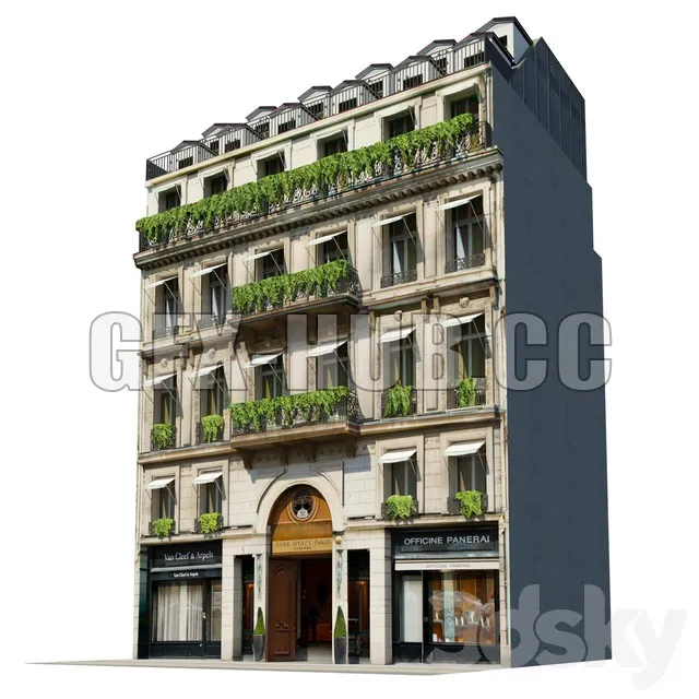 PBR Game 3D Model – Classic Hotel Facade for Background