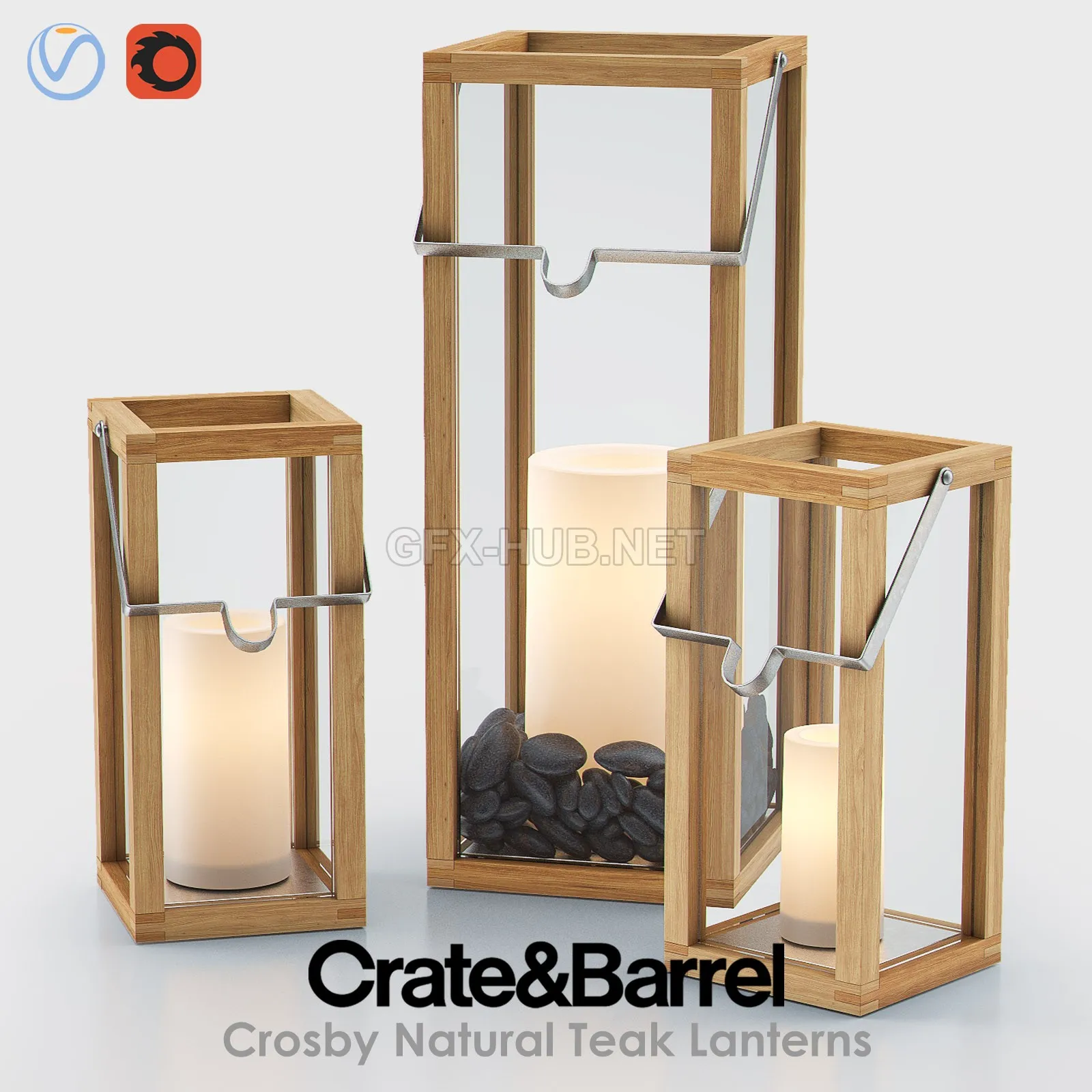 FURNITURE 3D MODELS – CROSBY Lanterns with Pillar Candles