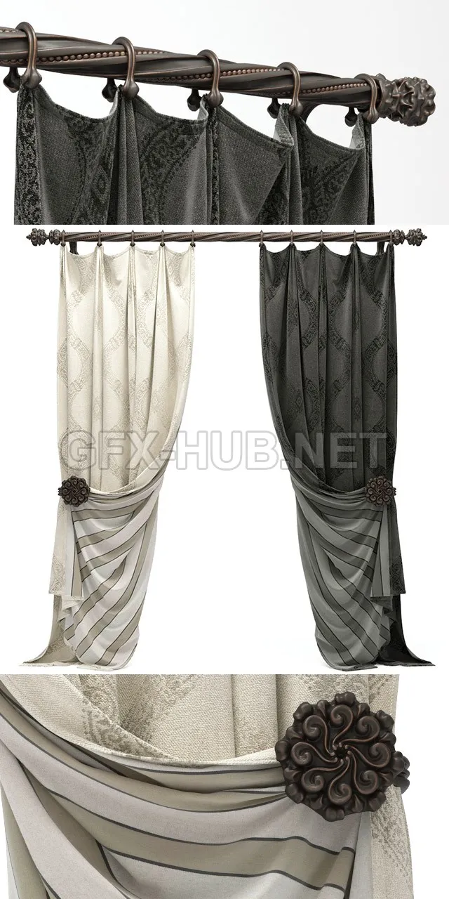 FURNITURE 3D MODELS – Curtain on the cornice, dark and light