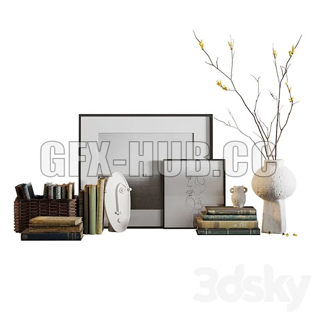 FURNITURE 3D MODELS – Decor Set with Vases and Books