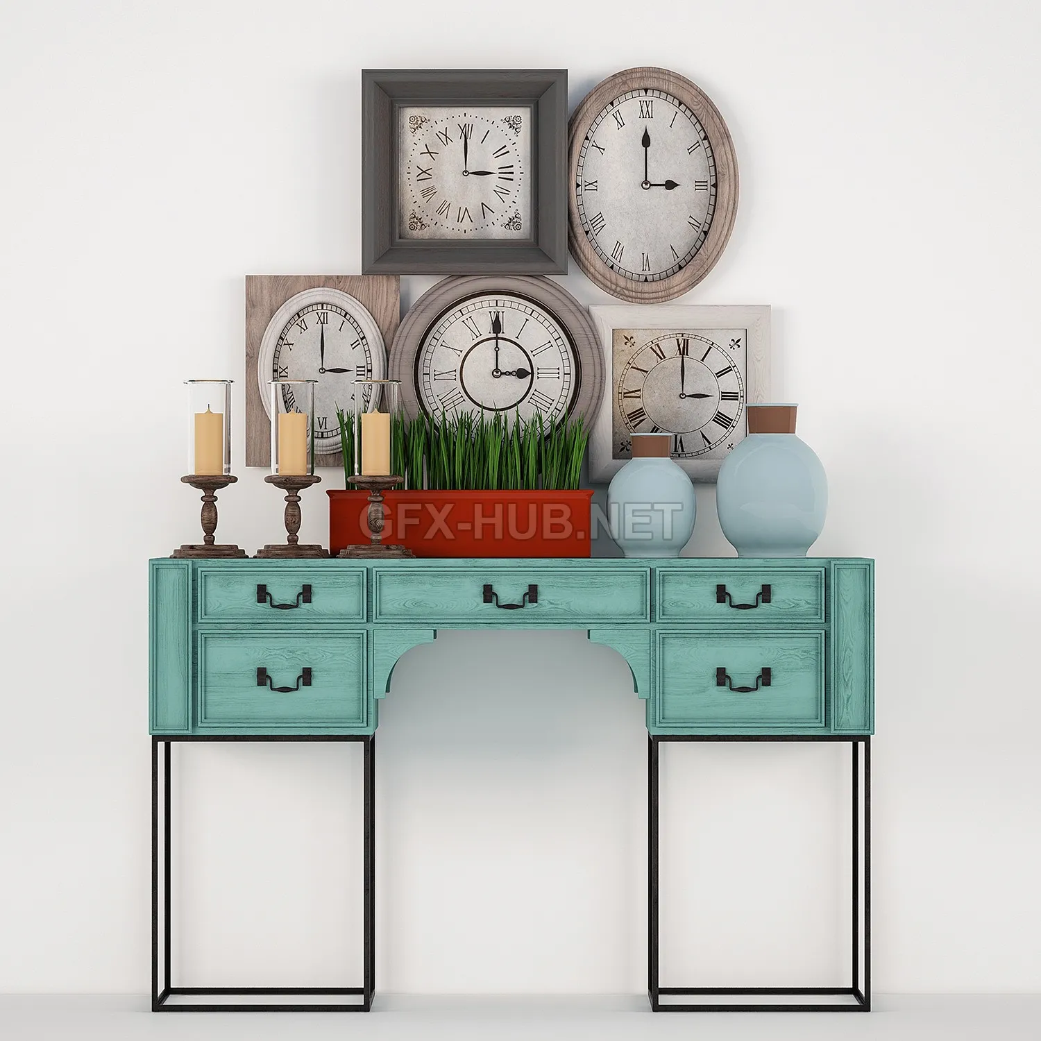 FURNITURE 3D MODELS – Decorative set in the style of Provence, with a clock