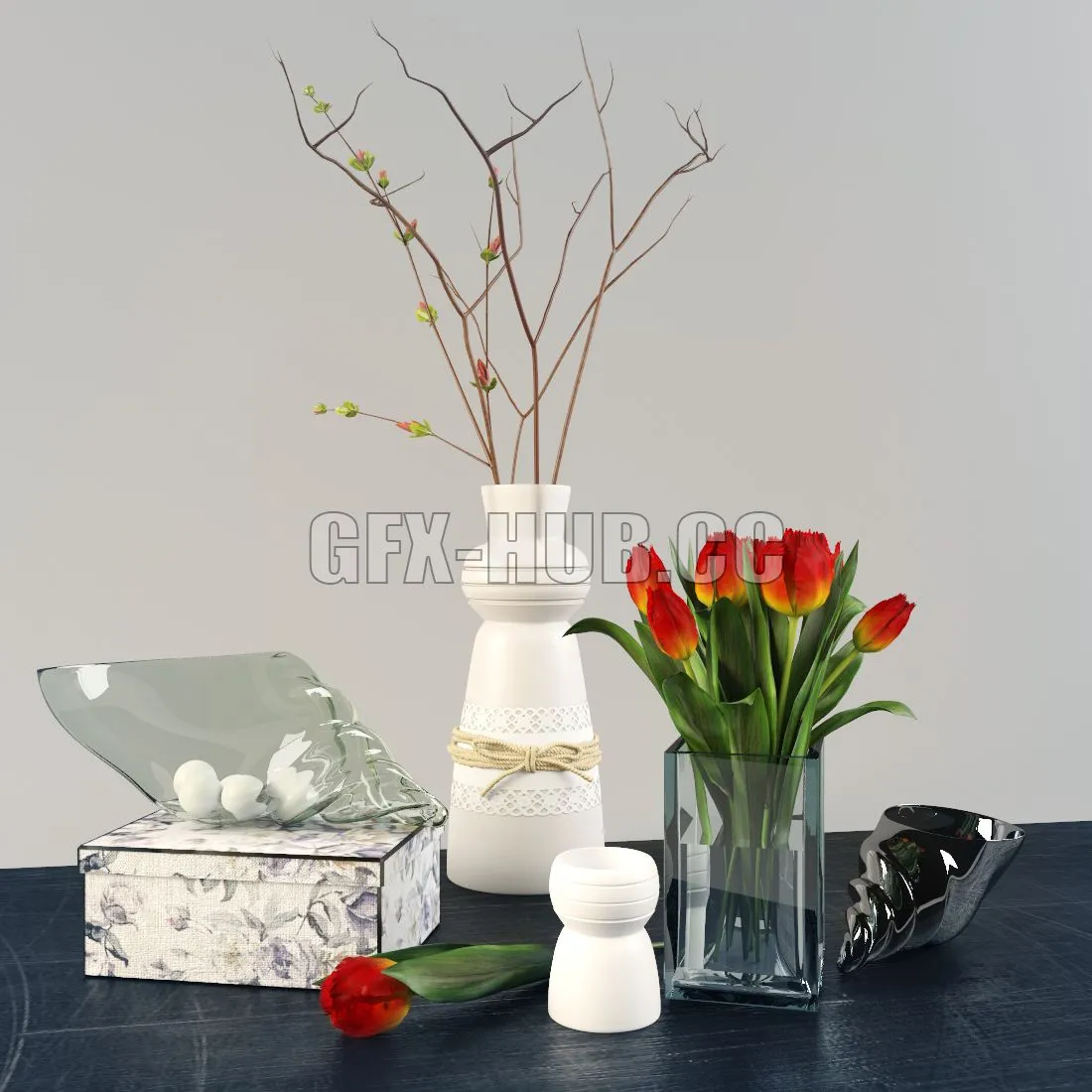 FURNITURE 3D MODELS – Decorative set with tulips and branches