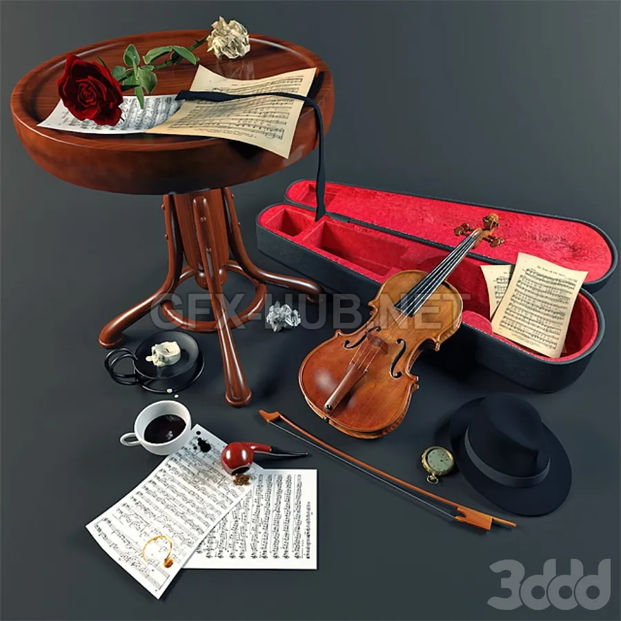 FURNITURE 3D MODELS – Decorative set with violin