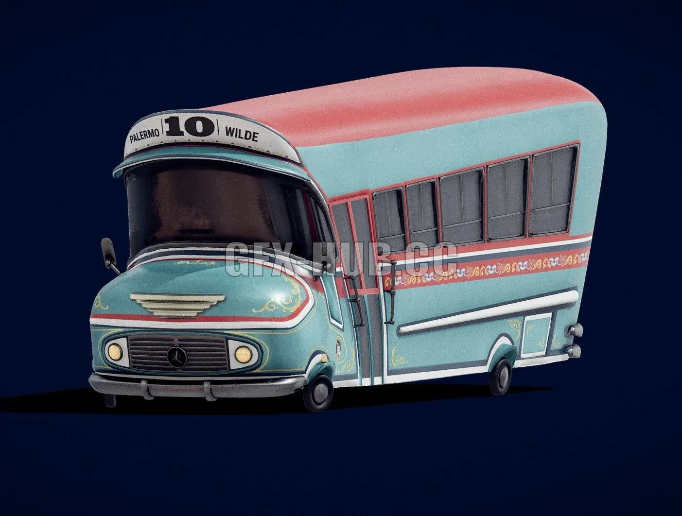 PBR Game 3D Model – Colectivo 10 Toon (Argentine Bus)