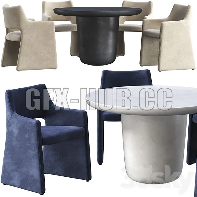 FURNITURE 3D MODELS – Dining Table CB2 Lola and Chair CB2 Foley Faux Mohair Navy