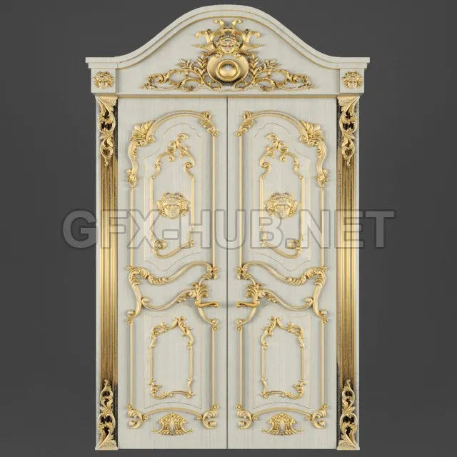 FURNITURE 3D MODELS – Double-leaf door with gold carving
