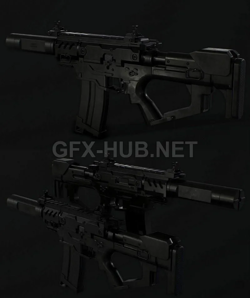 PBR Game 3D Model – Compact Assault Rifle