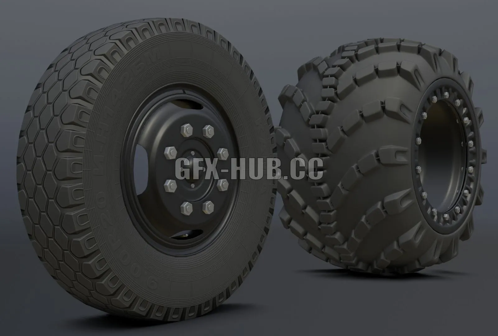 PBR Game 3D Model – Complete set of wheels for Zil-130 truck