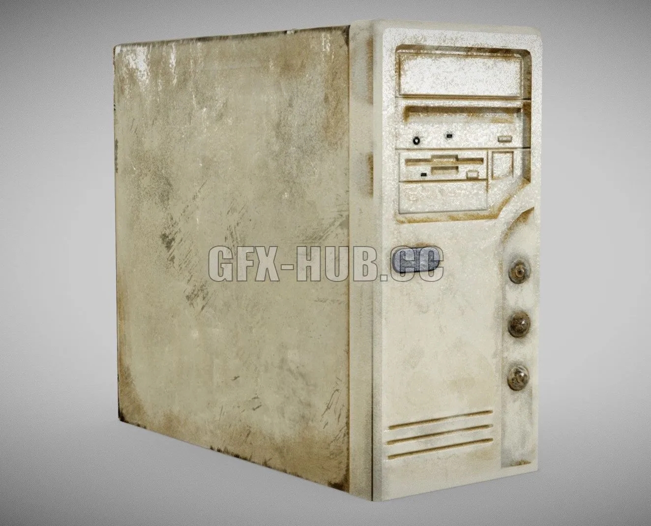 PBR Game 3D Model – Computer system block case retro old damaged