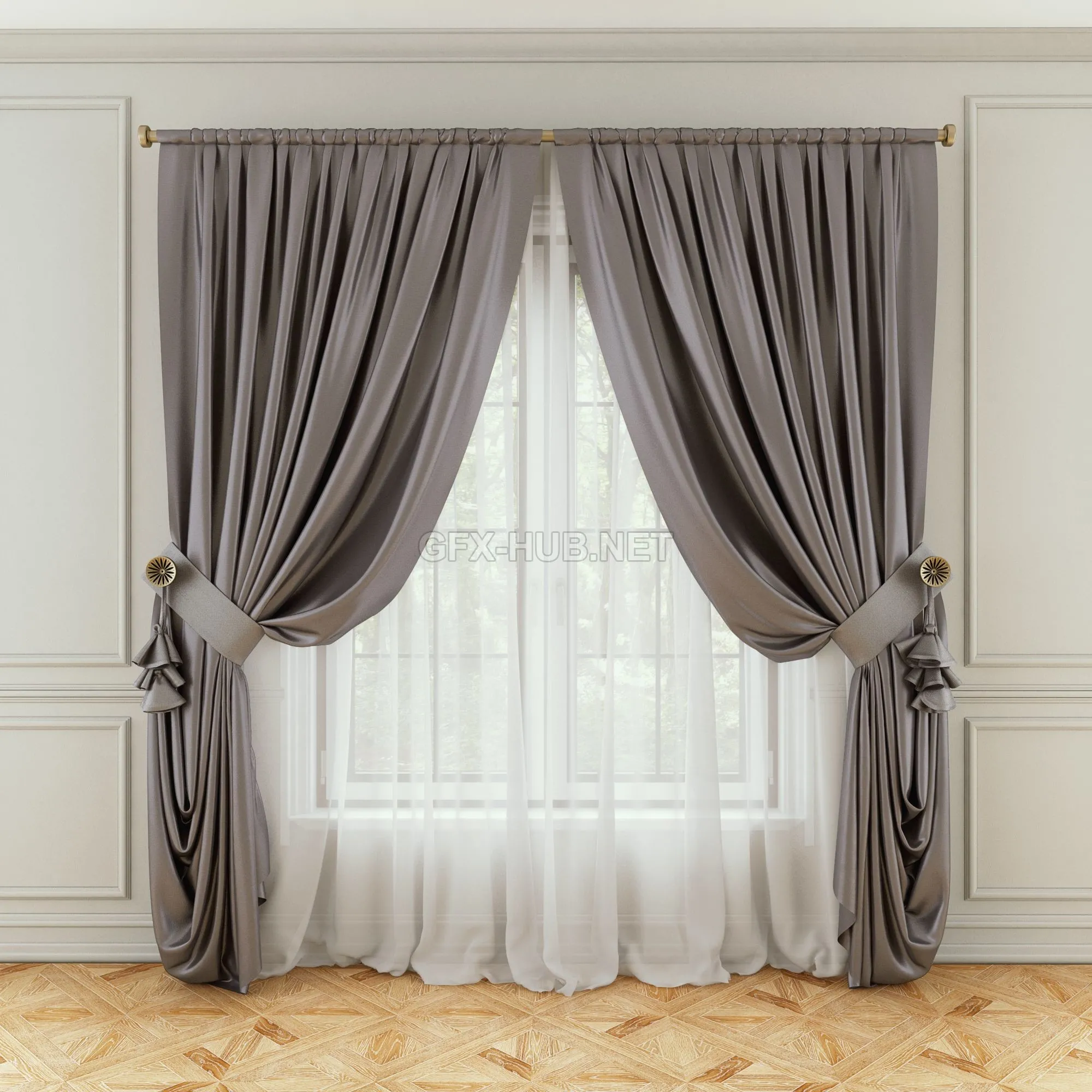 FURNITURE 3D MODELS – Elegant curtains with pick-up
