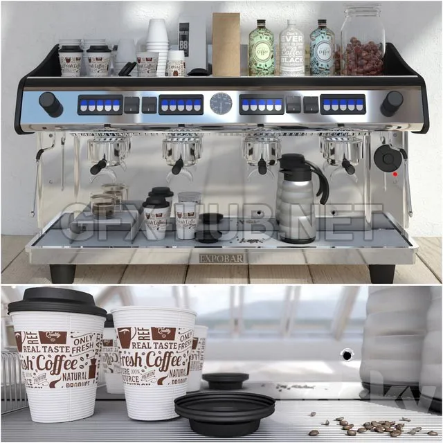 FURNITURE 3D MODELS – Expobar 4 Group Megacrem Coffee Machine