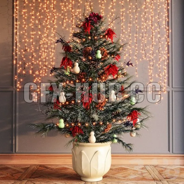 FURNITURE 3D MODELS – Festive Christmas Tree with garland