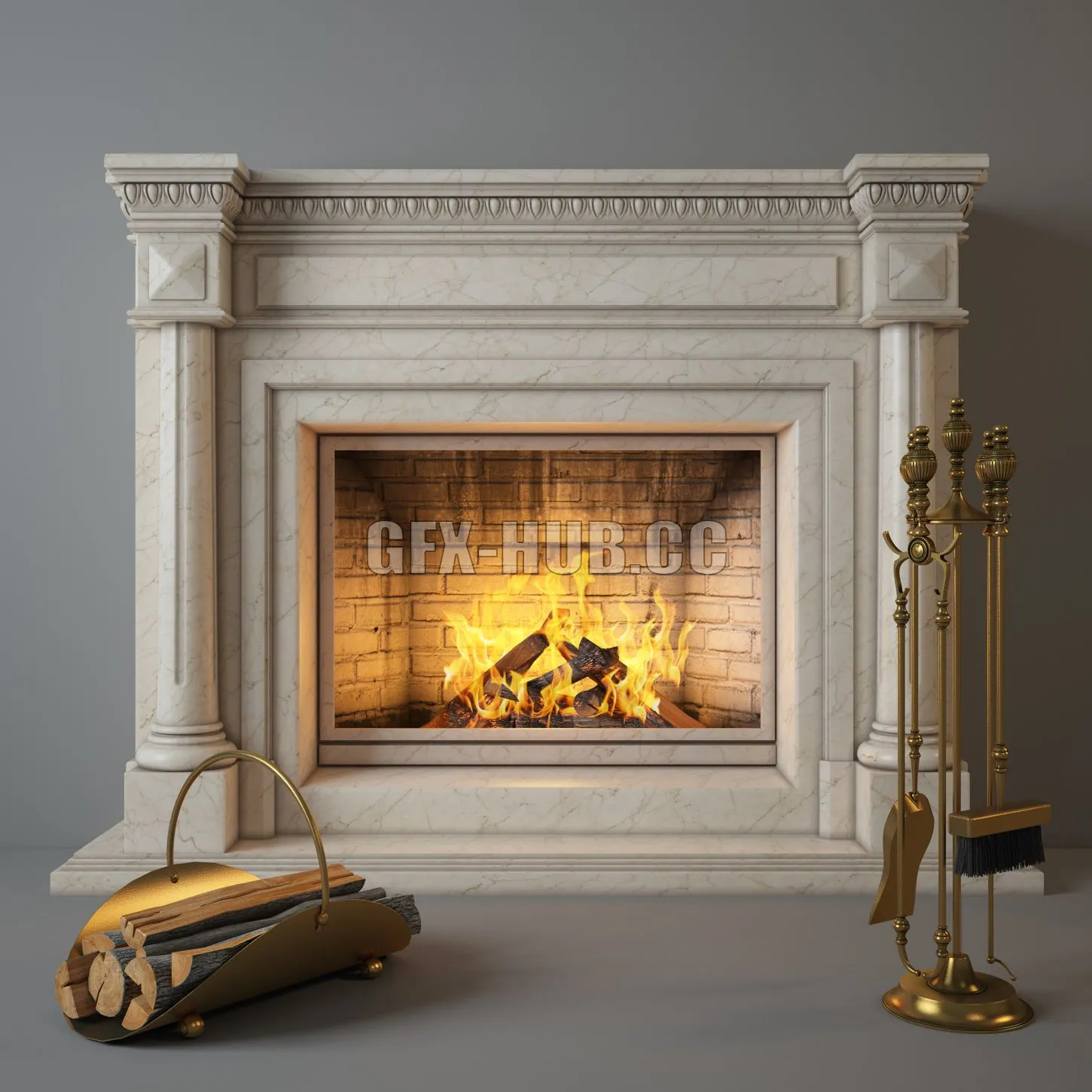 FURNITURE 3D MODELS – Fireplace Charlotte with accessories