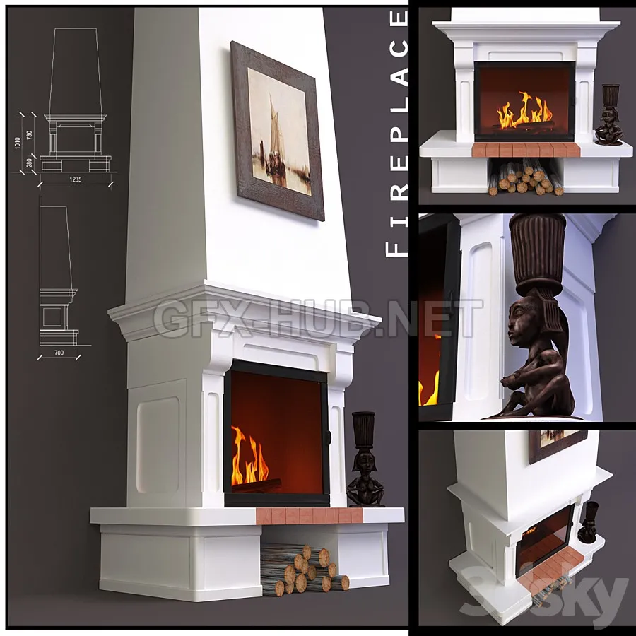 FURNITURE 3D MODELS – Fireplace wall