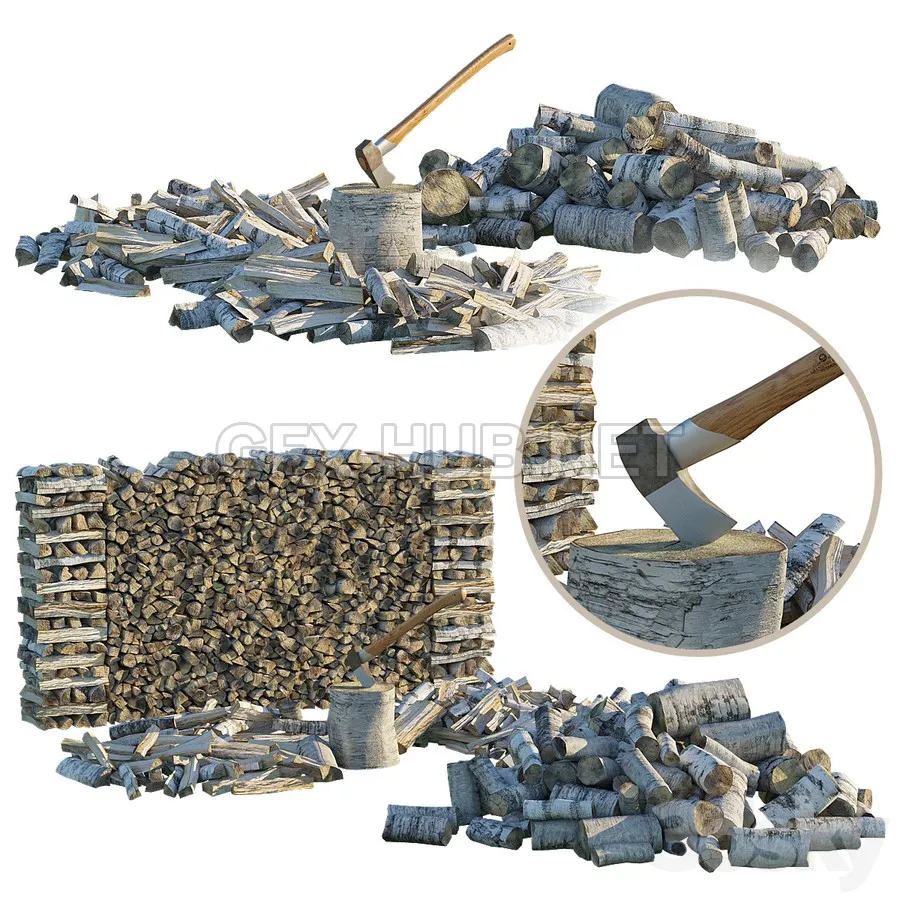 FURNITURE 3D MODELS – Firewood wood pile ax